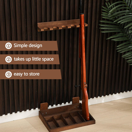 GlikCeil 1 Set Wooden Vertical Gun Rack Wall Mount Indoor Hold up to 5 Long Guns Shotguns Rifle Racks Display Holder Stand for Firearms Display Storage Home Accessories Office(Walnut) GlikCeil
