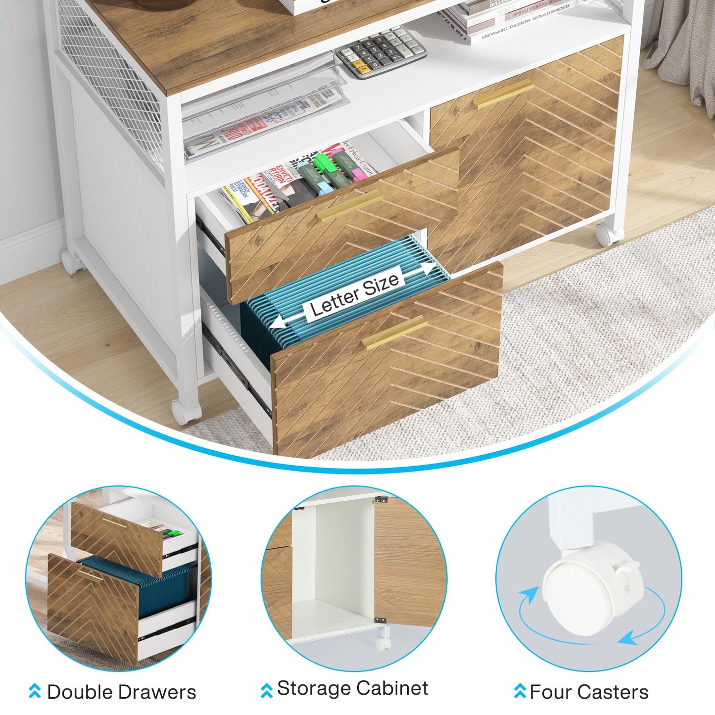 Tribesigns L Shaped Desk with Drawer Cabinet, 63" Executive Computer Desk and lateral File Cabinet, 2 Piece Home Office Furniture for Hanging File, Cabinet with Doors (Walnut, 63-inches) - WoodArtSupply