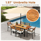 Tangkula 7-Piece Patio Dining Set, Outdoor Acacia Wood Cushioned Chairs and 51”-64” Expandable Rectangular Table Set, with Umbrella Hole, 6 Stackable Armchairs, for Poolside Garden (Off White) Tangkula