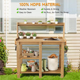 ONBRILL Potting Bench, Outdoor Potting Bench Table with Removable Sink, HDPS Potting Benches for Outside, Garden Table with Storage Shelves & 4 Side Hooks, No Rot, No Fade, No Break, 360lbs Capacity ONBRILL