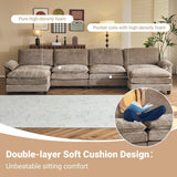 VINGLI 157" Convertible Modular Sectional Sofa with Deep Seat & 2 Movable 2-Layer Ottomans, U-Shape Cloud Sofa with Chaise, Oversized 4-Seater Armrest Couch for Living Room, Chenille, Light-Brown VINGLI