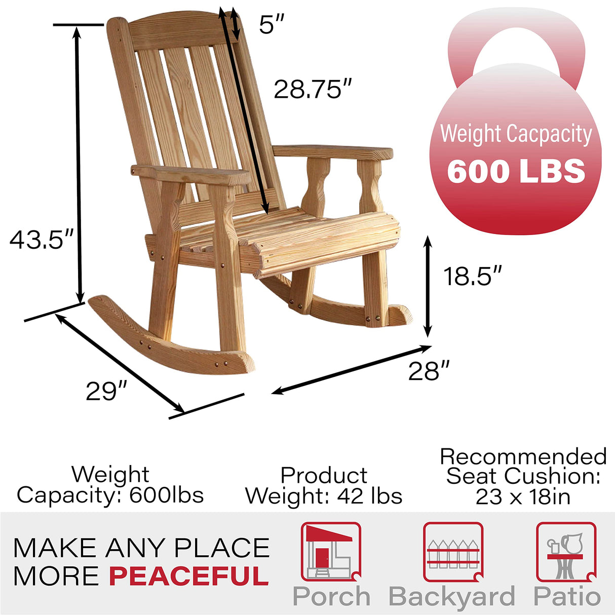 Amish Heavy Duty 600 Lb Mission Pressure Treated Rocking Chair (Unfinished) Amish Casual