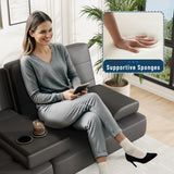 Furmax Futon Sofa Bed Adjustable Futon Couch Sleeper Sofa Bed for Living Room, Business Office, Recliner Sofa with Cup Holders (PU Leather, Black) Furmax