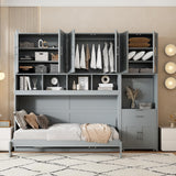 Harper & Bright Designs Twin Size Murphy Bed, Wooden Twin Wall Bed Frame with Closet, Drawers & Desk, Gray Harper & Bright Designs