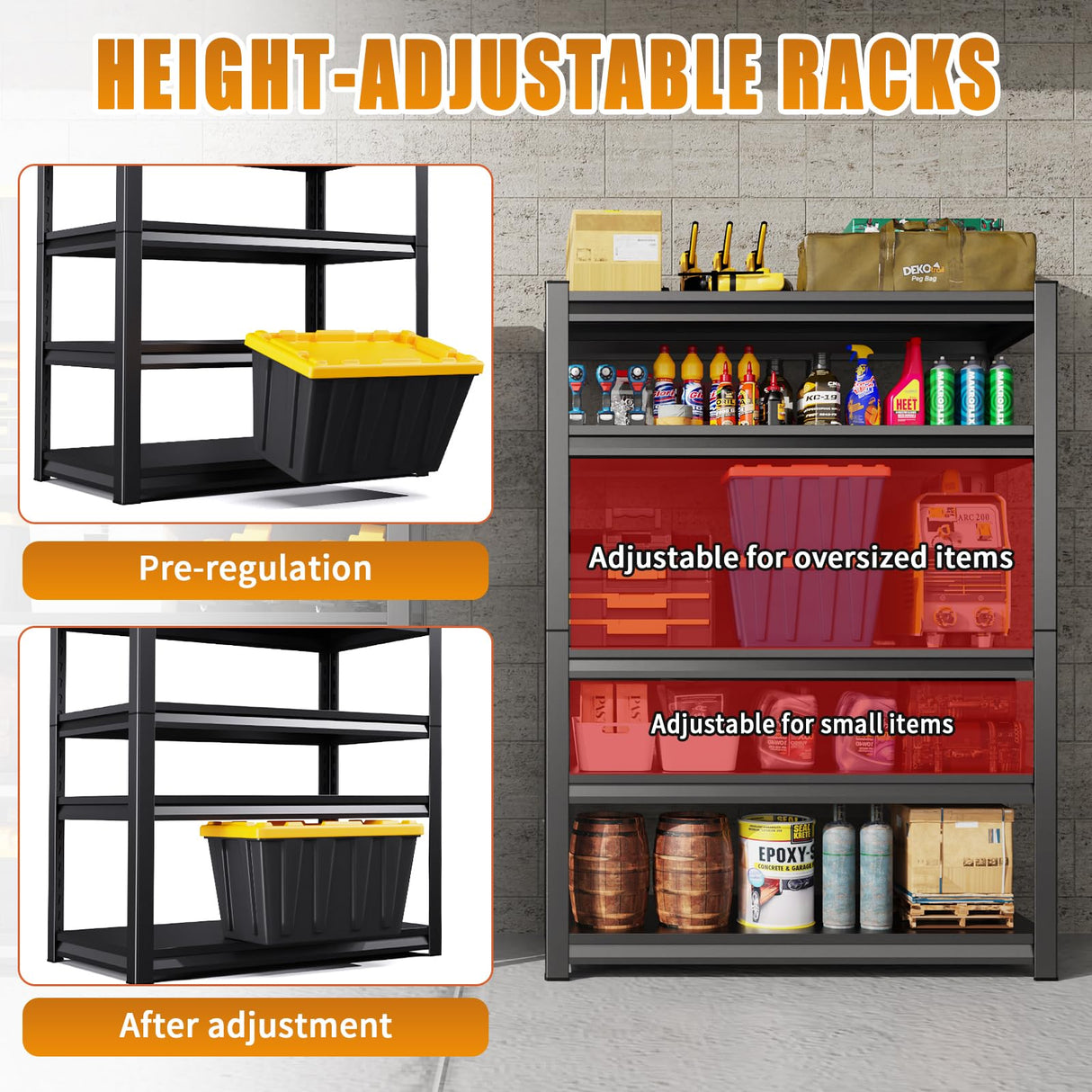 TXTDPL 72" H Storage Shelves, 5-Tier Garage Shelving, 3000 LBS Heavy Duty Shelves, Adjustable Shelving Unit, Steel Shelf Storage Rack, Easy to Assemble, for Garage, Warehouse, Basement, Black TXTDPL