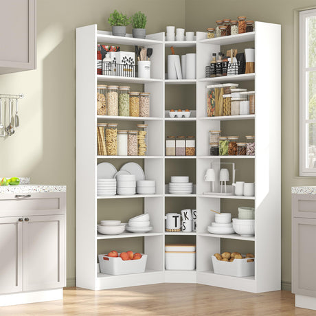 Semoic 70.8" Tall Corner Bookshelf, 7 Tiers Large Etagere Bookcases with Baffles, L-Shaped Modern Storage Display Rack Industrial Bookshelves for Bedroom, Home Office, Living Room & Kitchen, White Semoic