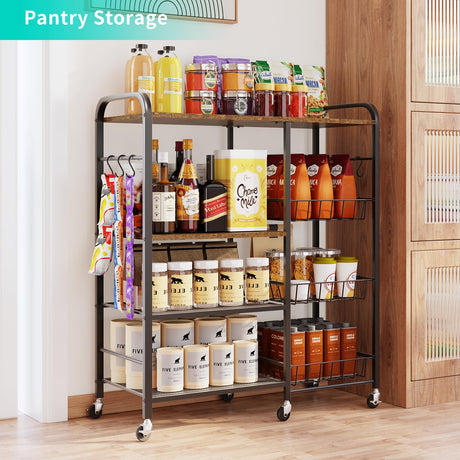 HapiRm Rolling Kitchen Microwave Cart - 4 Tier Microwave Table Stand with Pull-Out Baskets, Coffee Bar Baker's Rack with Wheels Rolling Storage Cart Organizer Shelf for Living Room Office, Balcony HapiRm