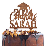 Personalized Graduation Cake Topper - Congrats Grad Cake Toppers w/Name and Date - Custom Wooden Cake Decorations, Class of 2024 Cake Topper for Graduation Party - 3 Wooden Options Customization Mill
