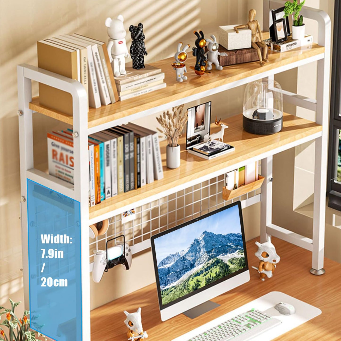 MiaJJooLi Stylish 2-Tier Wood Desktop Bookshelf Organiser for Home and Office - WoodArtSupply