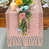FEXIA Pink Table Runner 72 Inches Long Boho Macrame Table Runner for Summer Pink Room Decor Farmhouse Table Runner with Tassels for Dining Bedroom Decor Rustic Bridal Shower (12x72 Inches) FEXIA