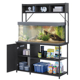 BELLEZE Aquarium Stand with LED Lights 55-90 Gallon, Fish Tank Stand with Heavy Duty Metal Fluted Storage Cabinet and Power Outlets, 1200 LBS Capacity,Fish Turtle Tank Compatible, Black Ebony BELLEZE