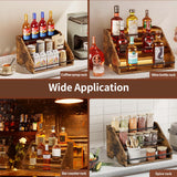 Nuovoware LED Lighted Liquor Bottle Display Shelf, 3 Step Wood Countertop Liquor Rack with Fences & Portable Handles, 12-Bottle Whiskey Rack Liquor Display Retro Wine Rack for Home Bar Party, Brown Nuovoware