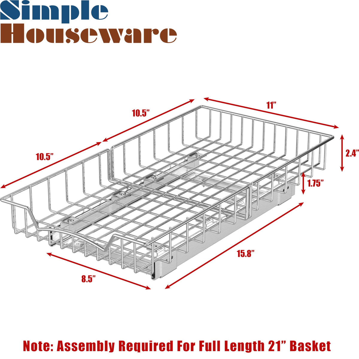 Simple Houseware Under Cabinet Pull Out Sliding Shelf Drawer Organizer, 21" D x 11" W Simple Houseware