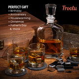 Whiskey Decanter Set in Wooden Gift Box - Includes Decanter, 4 Scotch Glasses, 4 Natural Slate Coasters, 8 Chilling Stones & Rubber Grip Tongs - Great Mens Home Bar Gift for Him, Husband, Dad Froolu