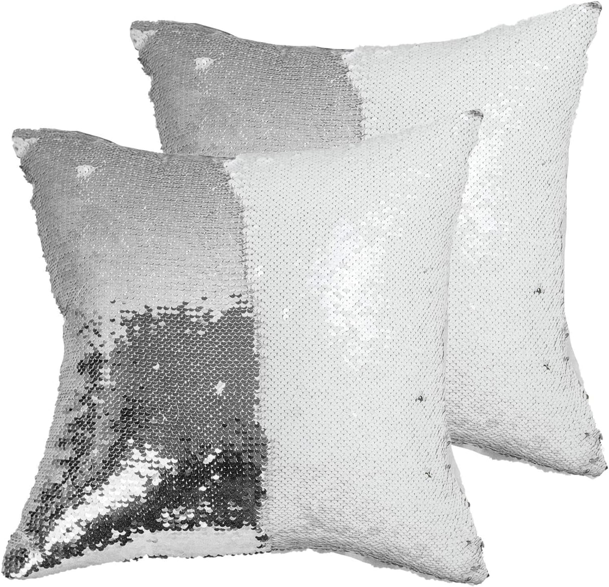 HMQIANG Sequin Pillow Covers 16''x16'' Set of 2 Silver Flip Glitter Reversible Personalized Sublimation Blanks DIY Printing Cushion Pillow Cases for Couch HMQIANG