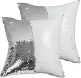 HMQIANG Sequin Pillow Covers 16''x16'' Set of 2 Silver Flip Glitter Reversible Personalized Sublimation Blanks DIY Printing Cushion Pillow Cases for Couch HMQIANG