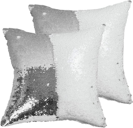 HMQIANG Sequin Pillow Covers 16''x16'' Set of 2 Silver Flip Glitter Reversible Personalized Sublimation Blanks DIY Printing Cushion Pillow Cases for Couch HMQIANG