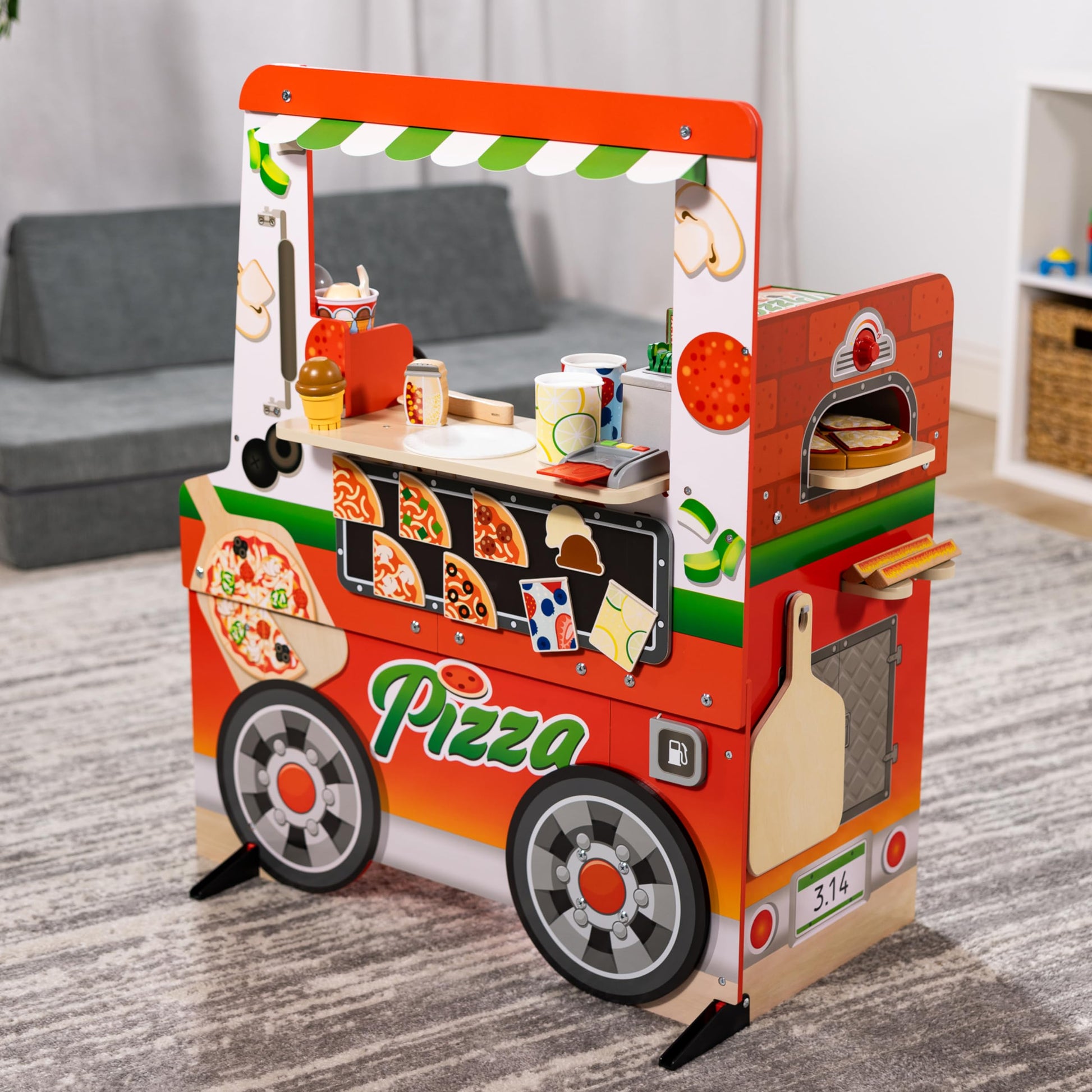 Melissa & Doug Wooden Pizza Food Truck Activity Center with Play Food, for Boys and Girls 3+ - WoodArtSupply