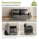STHOUYN 56" W Faux Leather Loveseat w/ 2 USB, Black Love Seat w/Side Pockets, Small Loveseat for Small Space, Leather Couch for Bedroom, Apartment, Dorm, Black STHOUYN