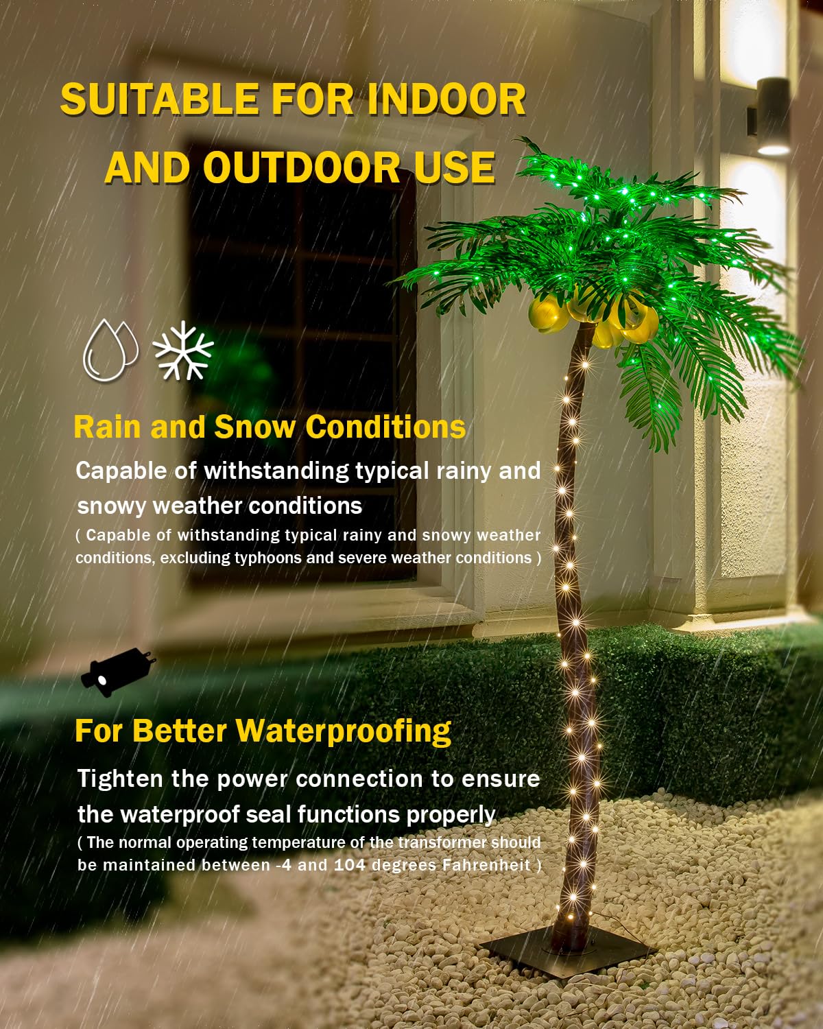 Tybeeu 7ft Lighted Palm Tree with Glowing Coconuts - Dimmable, UL Certified, Waterproof - Ideal for Indoor and Outdoor Decoration TYBEEU