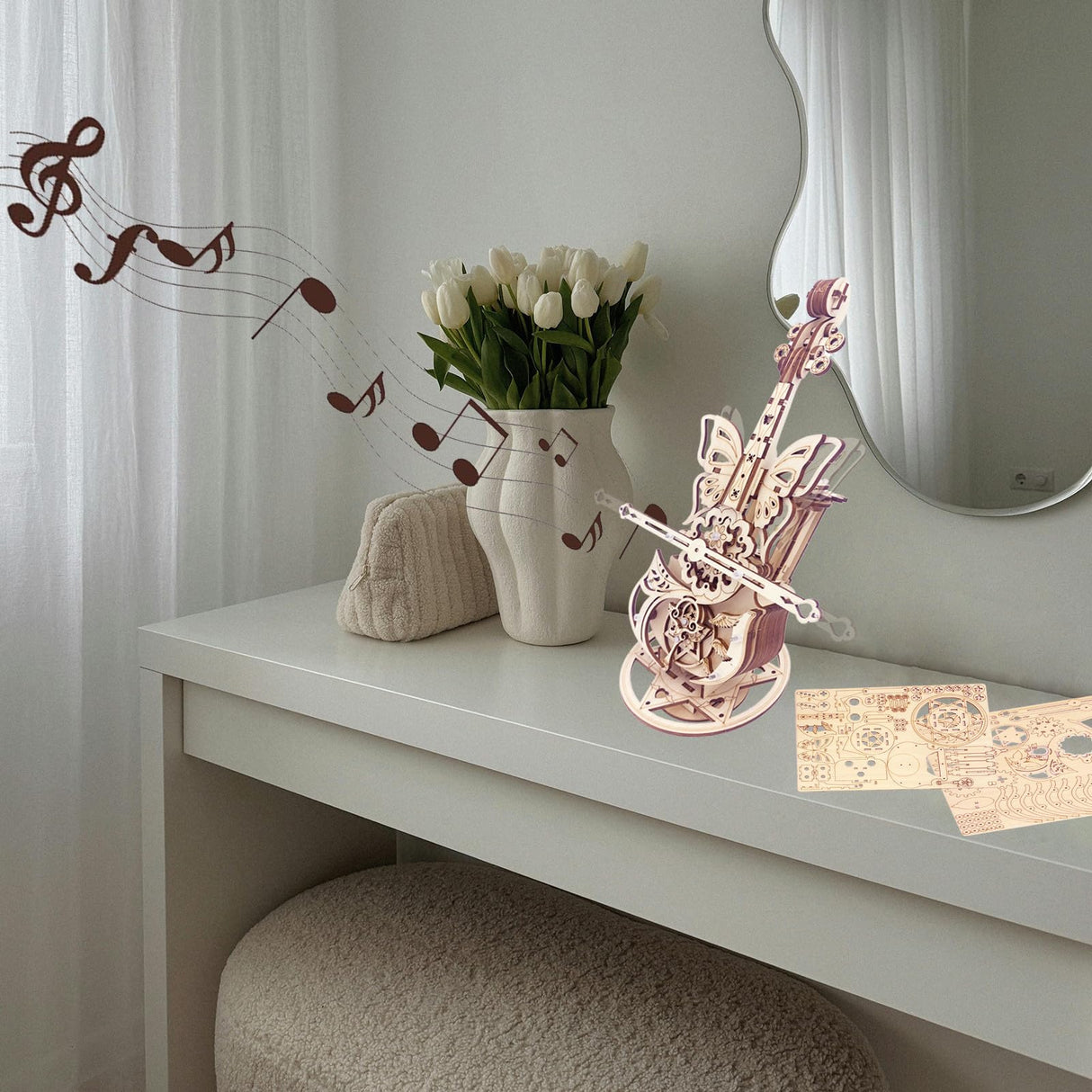 3D Wooden Puzzle for Adults - Cool Cello Music Box DIY Model for Adults to Build Wood Crafts Mechanical Puzzle Building Kits for Kids Age 14+Years Old IQIETOY