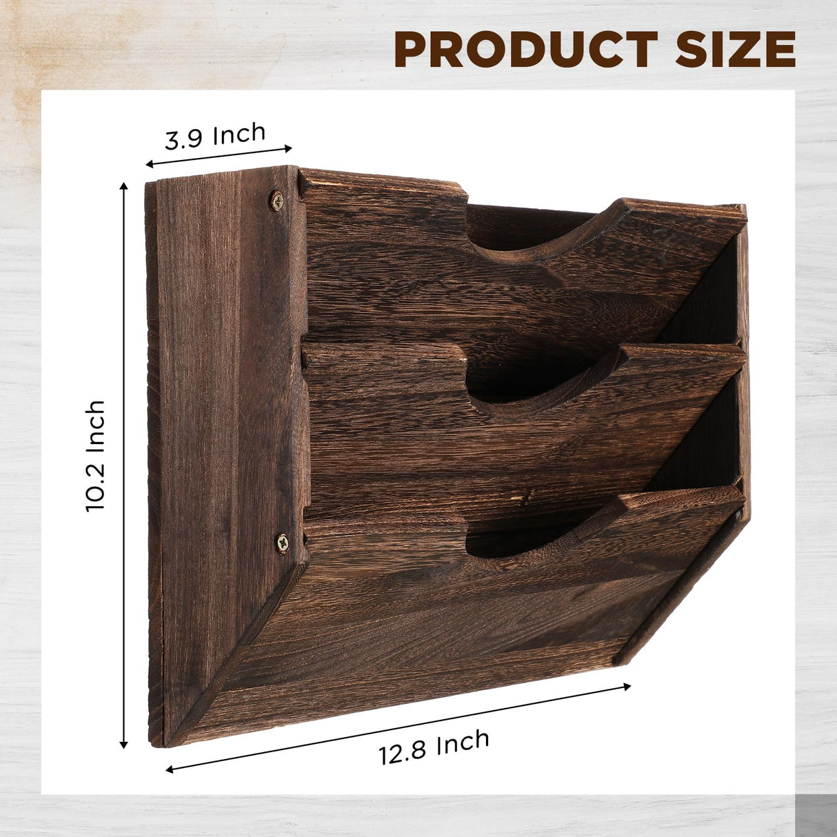 RattanView 3 Pockets Wood Wall File Holder Hanging Wall File Organizer for Office Rustic Paper Mail Organizer Wall Mounted Storage Rack for Home Documents Magazine Literature File Folders, Brown RattanView