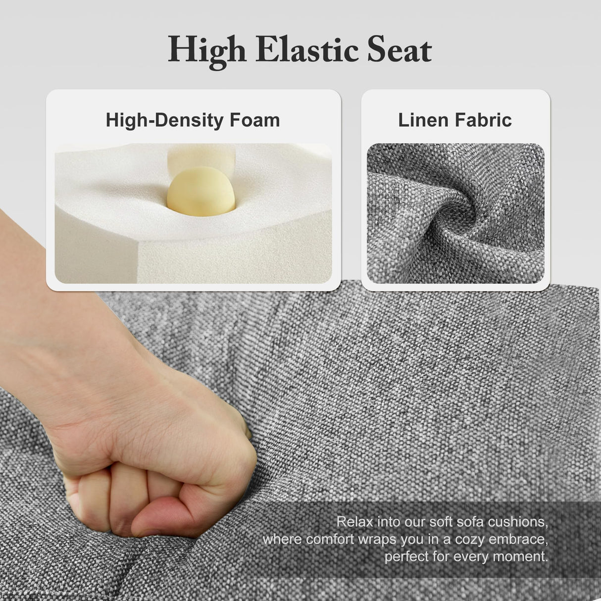 Busaurus 3 Seater Sofa Couch with Deep Seats, 89" Mid Century Modern Upholstered Sofa with Armrests, Comfy Couches for Living Room, Bedroom, Apartment and Office (Grey) Busaurus