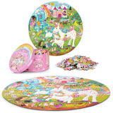 Unicorn Jigsaw Puzzle for Kids Ages 5-8 - 150 Piece Round Unicorn Kids Puzzles - Princess Puzzle with Fairies and Animals Made with 100% Recycled Card by boppi boppi
