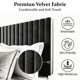 Sismplly Queen Size Bed Frame with Velvet Upholstered Headboard, Platform Bed with Strong Wood Slats, Mattress Foundation, Box Spring Optional, Easy Assembly, Black Sismplly