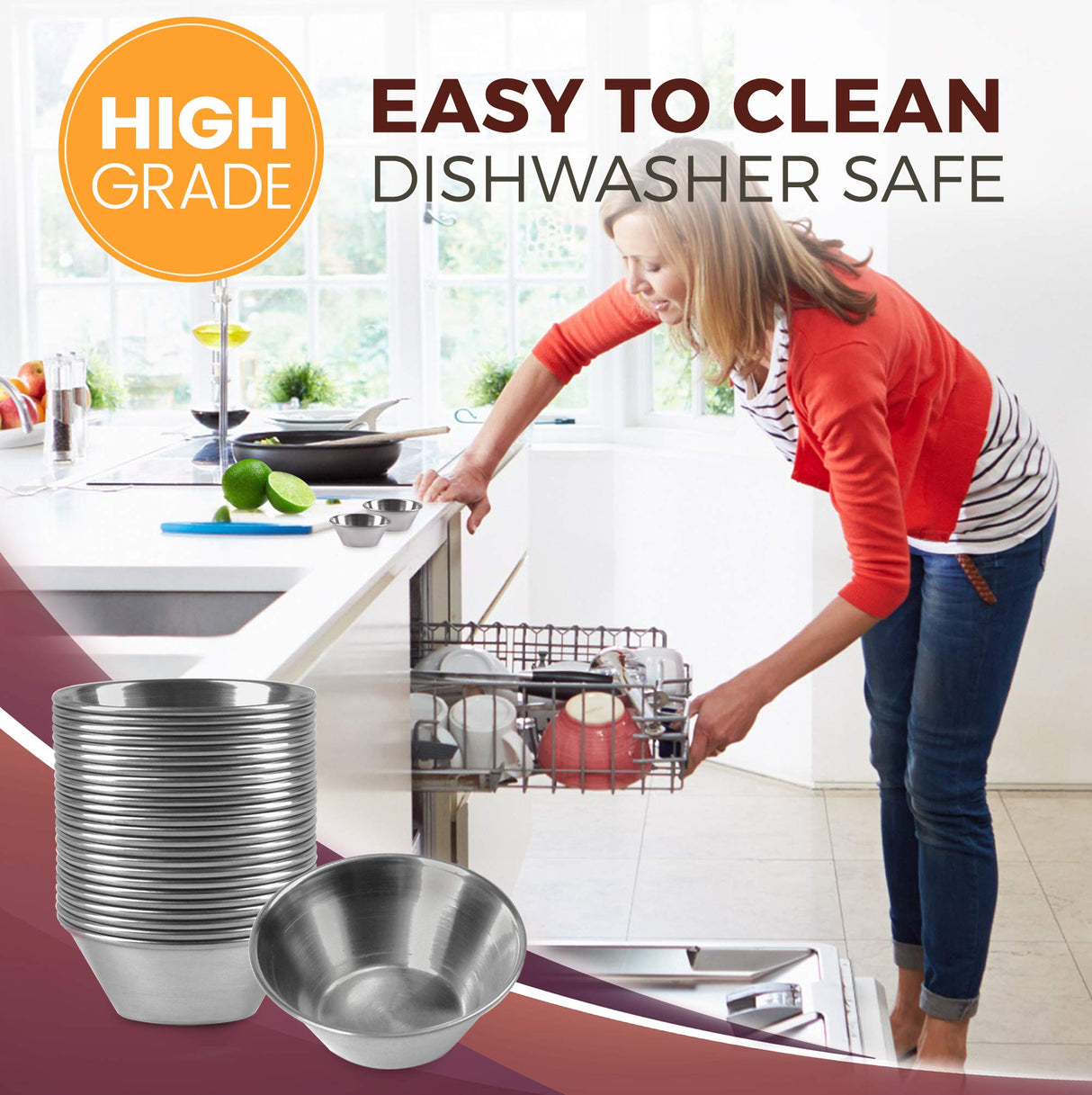 Fit Meal Prep [24 Pack] 1.5 oz Stainless Steel Dipping Sauce Cups, Reusable Metal Ramekins, Commercial Grade Condiment Bowls, Individual Portion Cups, Small Round Au Jus Cup for Home, Restaurant Fit Meal Prep