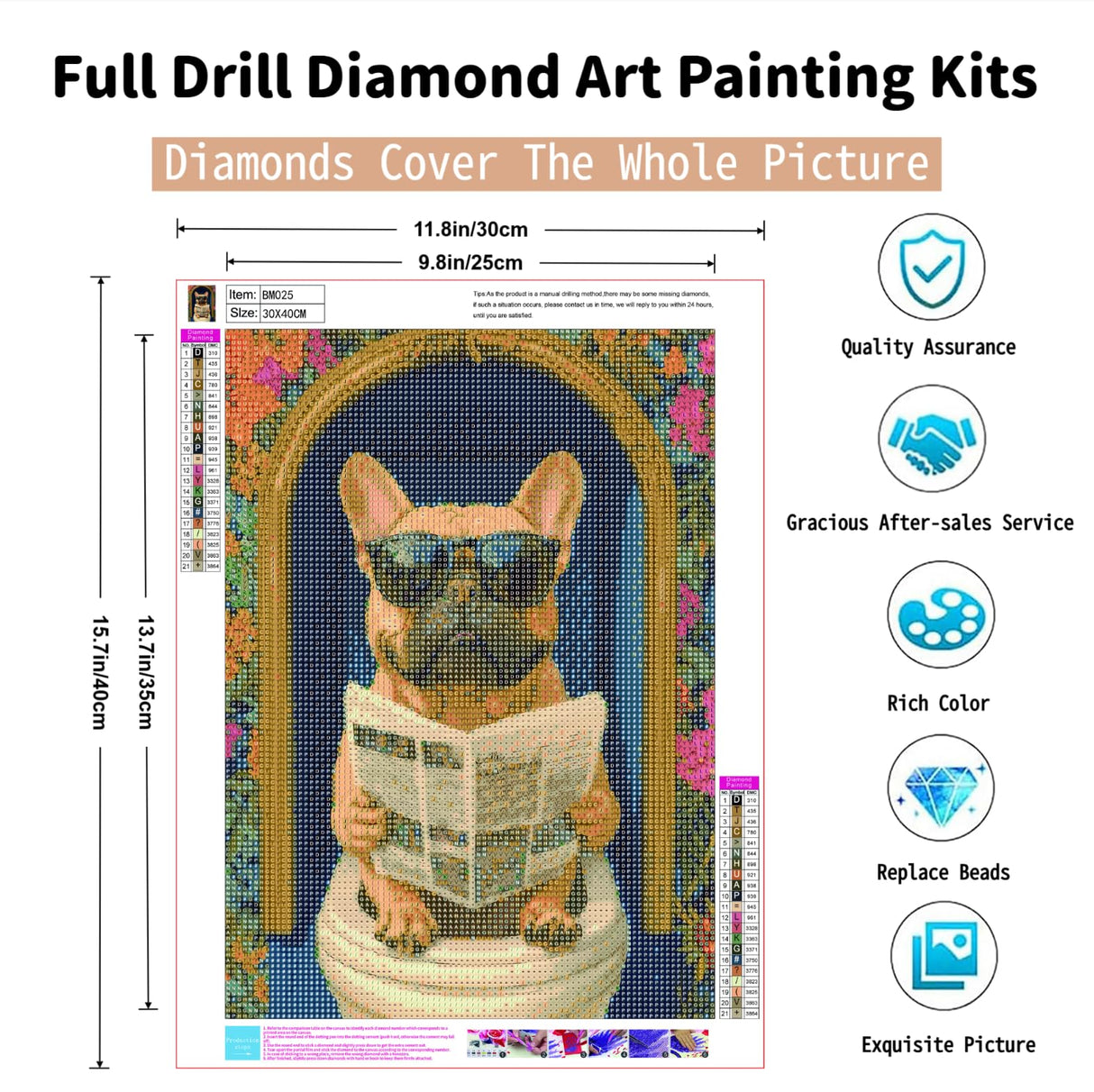 Dog Diamond Art Kits for Adults Animal 5D Diamond Painting Kit for Beginners DIY Crafts for Adults Full Drill Round Diamond Dots Gem Art Dog Bathroom Wall Art French Bulldog Decor Gift 12x16 Inch PINFFSHU