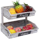 HYLEHE Fruit Basket Holder Vegetable Stand Bread Racks,2 Tier Farmhouse Standing Wooden Organizer,Classic Pastoral Food Basket for Kitchen,Office,Dining Room and Guest Room (Need Assemble) HYLEHE