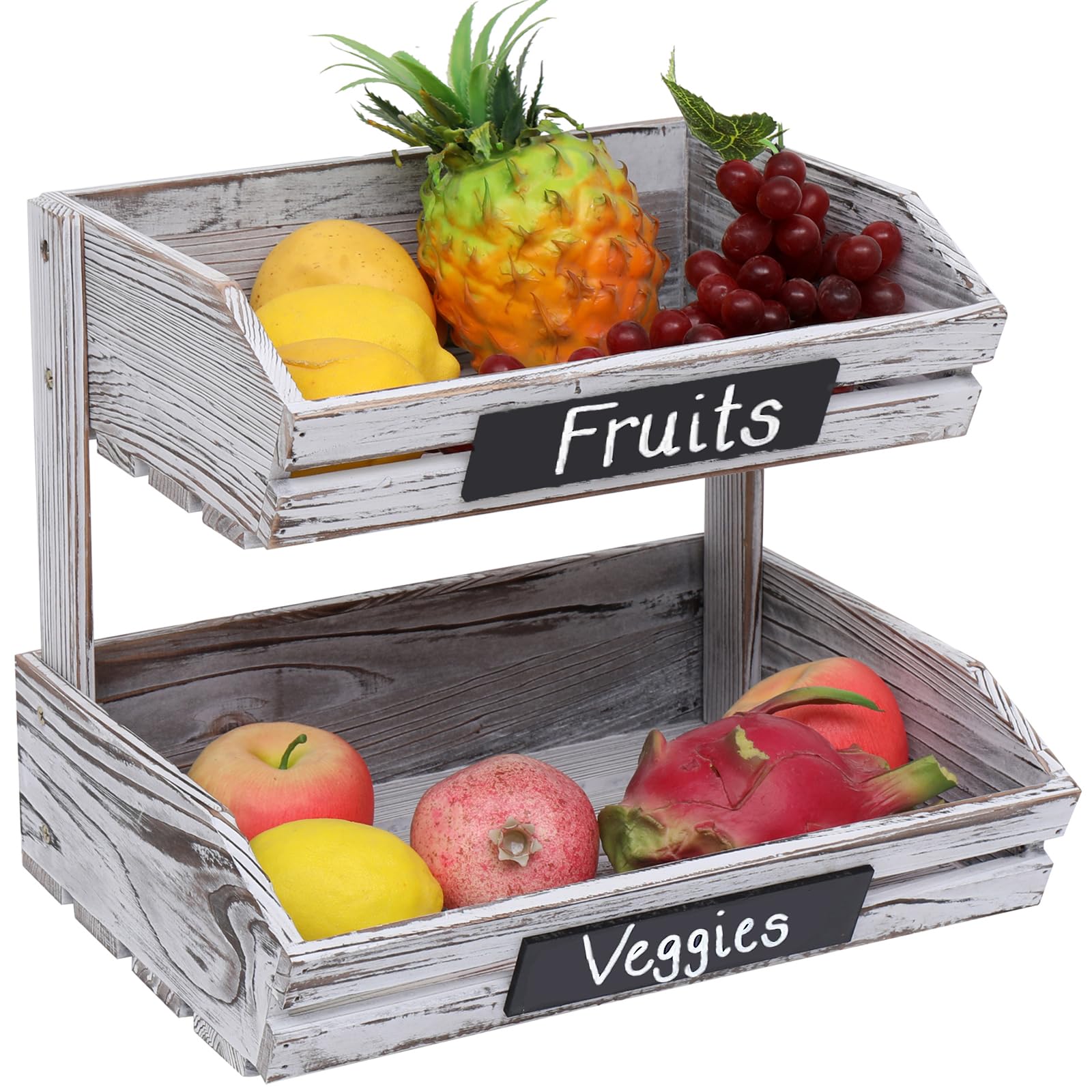 HYLEHE Fruit Basket Holder Vegetable Stand Bread Racks,2 Tier Farmhouse Standing Wooden Organizer,Classic Pastoral Food Basket for Kitchen,Office,Dining Room and Guest Room (Need Assemble) - WoodArtSupply