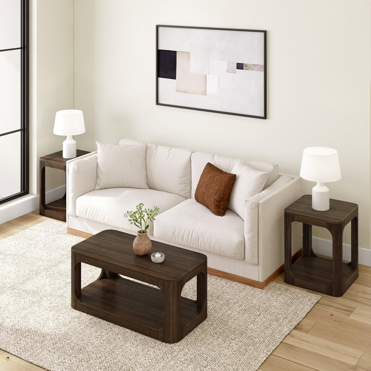 Plank+Beam Small Forma Coffee Table, Solid Wood 40 Inch Modern Coffee Table with Shelf, Contemporary Center Table with Storage Space, Rectangle Tea Table with Storage, Walnut Plank+Beam