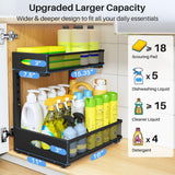 Under Sink Organizer, 2 Pack 2 Tier Pull Out Under Cabinet Organizer Shelf with Pad for Framed Cabinets, Metal Slide Out Under Sink Storage, Mesh Sliding Drawers for Kitchen Bathroom Laundry, Black PXRACK