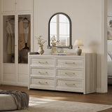 SICOTAS 6 Drawer Dresser for Bedroom-56.4" Extra-Wide Wooden Chest of Drawers with Large Storage, Long Dresser TV Stand with Drawers, Farmhouse Closet Dressers for Nursery Living Room, Grey White Oak SICOTAS