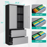 SISESOL Metal Storage Cabinet with Drawers, 71" File Cabinets for Home Office, Locking Steel Storage Cabinet with Doors and Shelves for Home, Office, Warehouse, Garage, School (Gray, 2 Drawers) SISESOL