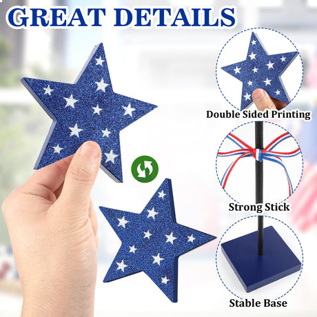 4th of July Tiered Tray Decor Wooden Star Set, 3 Pcs Memorial Day Table Decorations, Rustic Patriotic Tabletop Home Decor, Red White and Blue Decorations for Home (Shiny) Hedeey