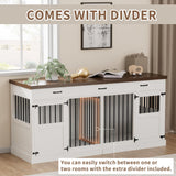 71" Dog Crate Furniture, Large Wood Double Dog Kennel Furniture with 3 Drawers, Crate Furniture Large Breed, Crates for 2 Dogs Furniture - White NBEETISM