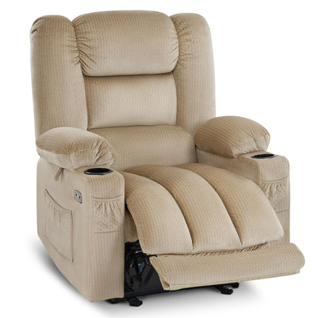 MCombo Zero Gravity Power Recliner Chair with Heat and Vibration Massage, Reclining Chair with USB & Type C Ports, Cup Holders for Living Room, Fabric 6079 (Beige Medium 22.2" Seat Width) MCombo