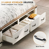 YUMPIE Farmhouse Full Size Bed Frame, 54 inch Tall Headboard with Wood Bed，Storage Platform Bed with 2 Large Storage Drawers, No Box Spring Needed, White YUMPIE