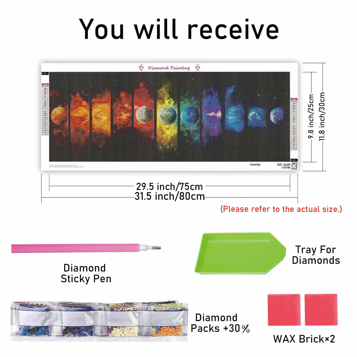 Kaliosy 5D Diamond Art Kits for Adults Planet, Large Size DIY Universe Diamond Painting Full Round Drill Crystal Art - Craft Cross Stitch Embroidery for Home Wall & Office Decor 11.81x31.5 inch Kaliosy