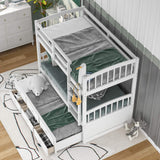 Harper & Bright Designs Twin Over Twin Bunk Bed with Storage Drawers, Solid Wood Bunk Bed Frame with Trundle, for Kids, Teens, Adults (White) Harper & Bright Designs