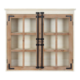 Kate and Laurel Hutchins Decorative Farmhouse Wood Wall Cabinet, 30 x 6.5 x 27.5, White and Brown, Wall Cabinet with Window Pane Glass Door Kate and Laurel