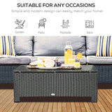 Outsunny Patio Furniture, Wicker Coffee Table, Hand-Woven PE Rattan Side Table with a Tempered Glass Top, 33.5" x 19.75", Black Outsunny