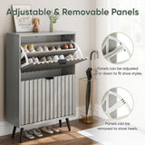 Smuxee Shoe Cabinet with 2 Flip Drawers, 23.6" Grey Hidden Shoe Storage Cabinet with Fluted Design, Freestanding Shoe Organizer Cabinet for Entryway, Hallway, Living Room, Closet Smuxee