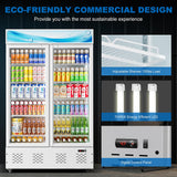 40 Cu.ft Commercial Beverage Refrigerators Glass Door Refrigerator Commercial with LED Light and 10 Shelves, Display Refrigerator for Restaurant Store Cafe Bar, ETL/NSF Approved, White ECEVT