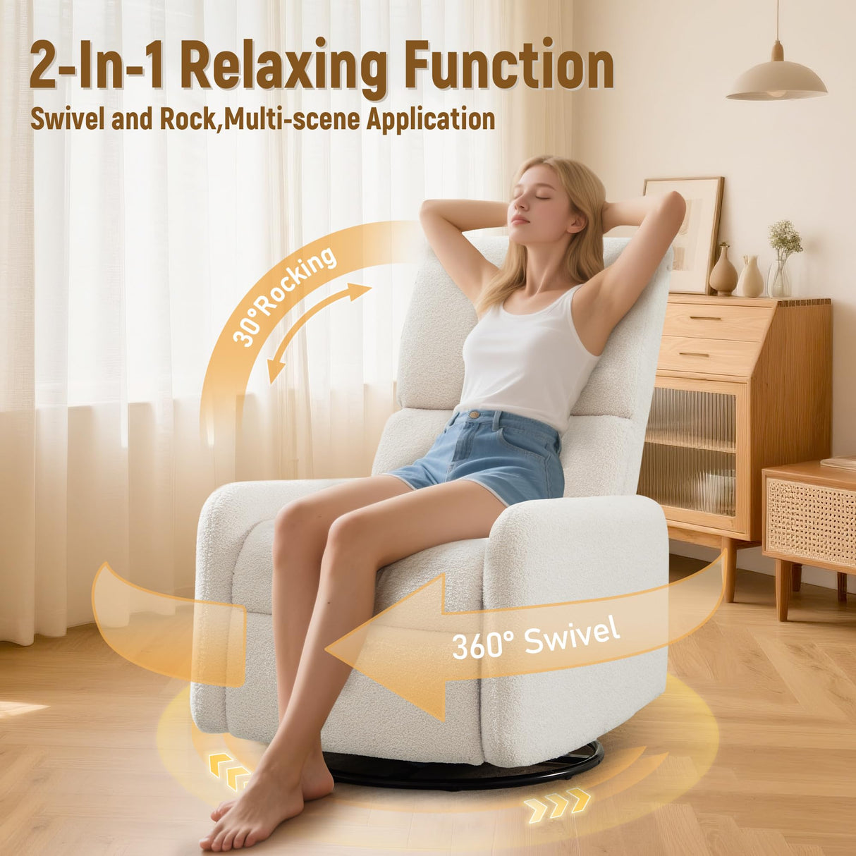 Korser 360° Swivel Glider Chair, Rocking Chair Nursery with Side Pockets, Deep Cushioned Seat, Nursery Chair with Steel Structure Base, Sherpa Swivel Chairs for Living Room, Bedroom, Baby Room Korser