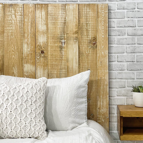 Barn Walls Boho Whitewash Headboard, Bohemian Design, Solid Wood Headboard, Floating Panels, Wall Mount, Adjustable Height, Easy Assembly, King Size Barn Walls