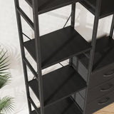 AFLUI Triple Bookshelf with 3 Fabric Drawers, 4-Tier Book Shelf and 10 Display Shelves, Industrial Large Bookcase for Home & Office, Black, 47'' Wide AFLUI